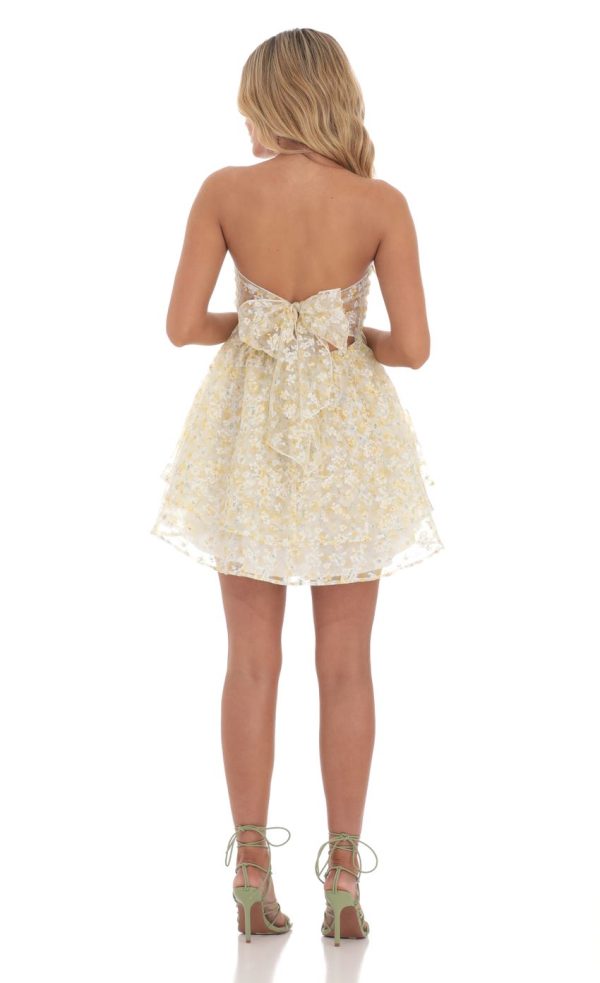 Floral Shimmer Cutout Babydoll Dress in Yellow - Image 2