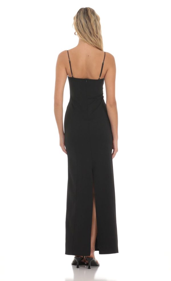 Sequin Square Neck Maxi Dress in Black - Image 2