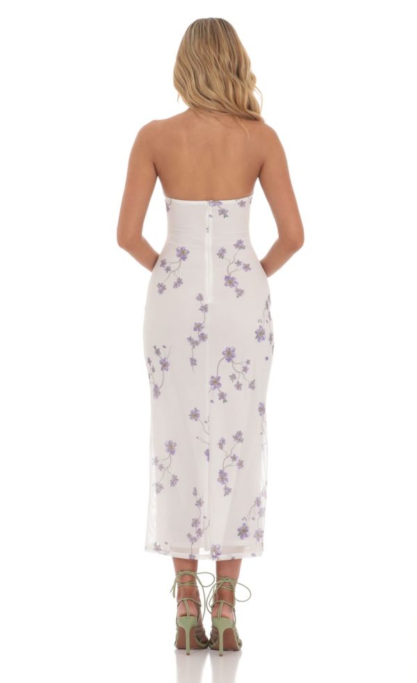 Mesh Floral Cutout Midi Dress in White - Image 2