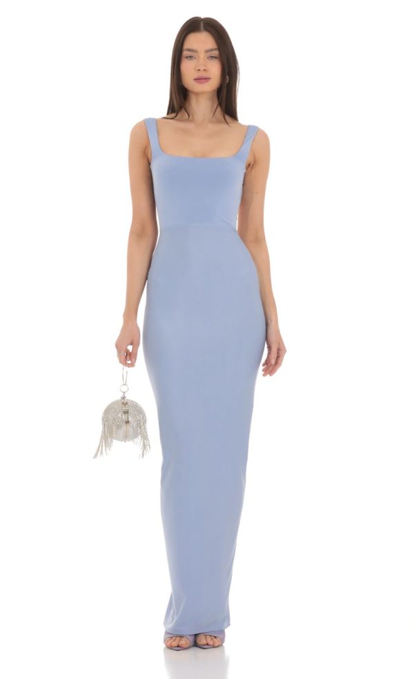 Square Neck Open Back Maxi Dress in Powder Blue - Image 2