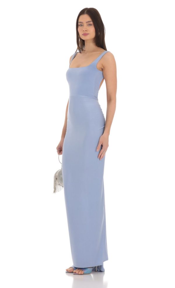 Square Neck Open Back Maxi Dress in Powder Blue - Image 3