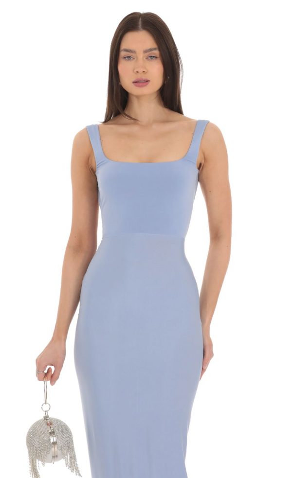 Square Neck Open Back Maxi Dress in Powder Blue - Image 4