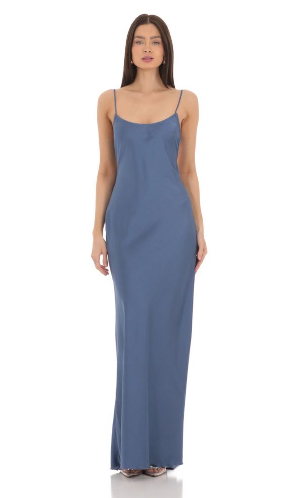 Back Bow Satin Dress in Navy - Image 2