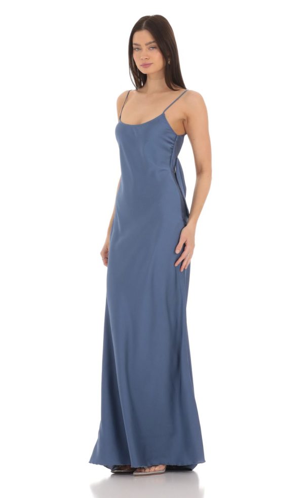 Back Bow Satin Dress in Navy - Image 3