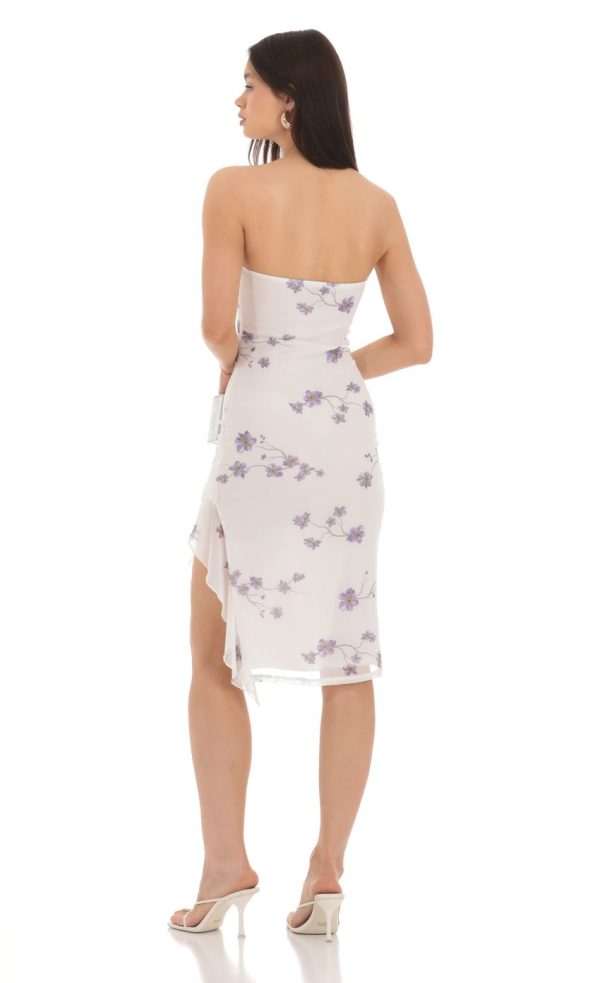 Mesh Floral Midi Dress in White - Image 2