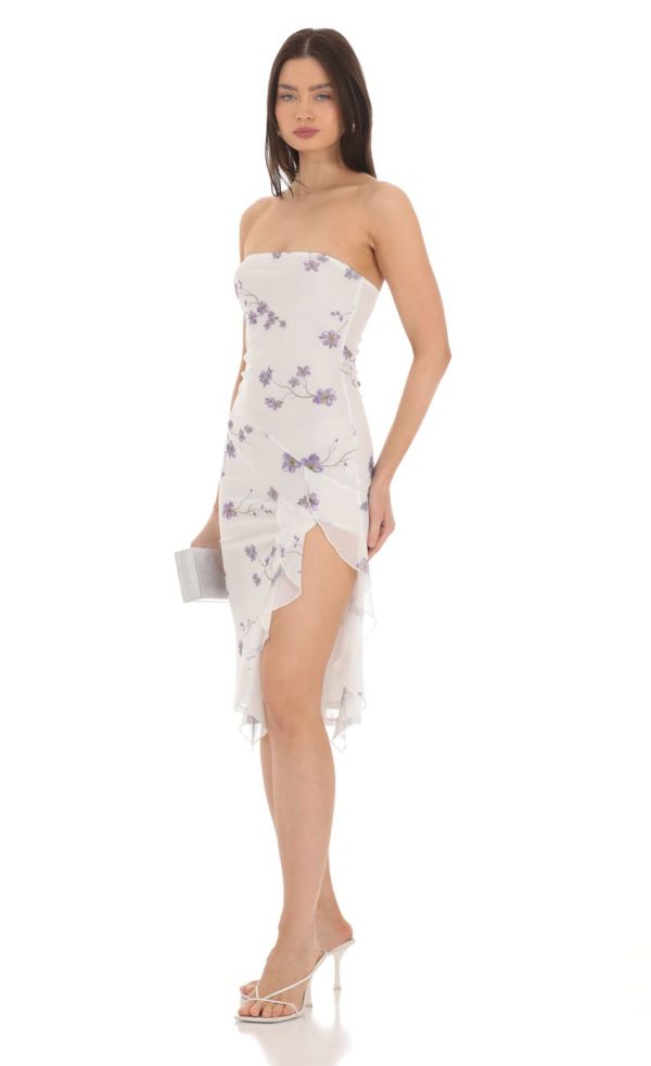 Mesh Floral Midi Dress in White - Image 3