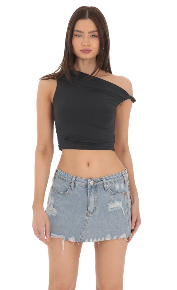 Off Shoulder Twist Top in Black - Image 2