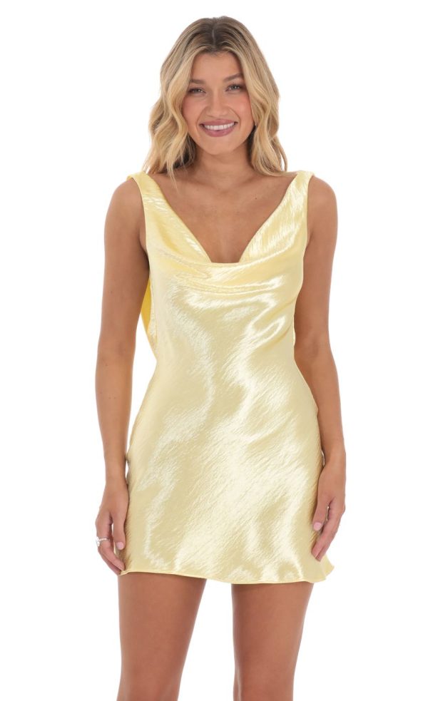 Satin Open Back Dress in Yellow - Image 4