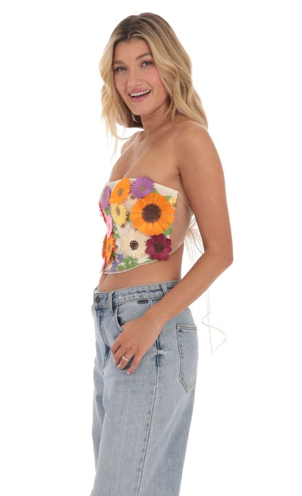 3-D Flower Strapless Top in Cream - Image 3