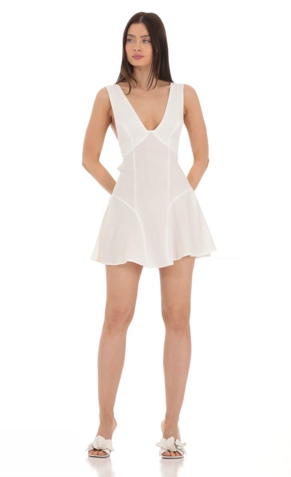 Plunge V-Neck Dress in White - Image 2