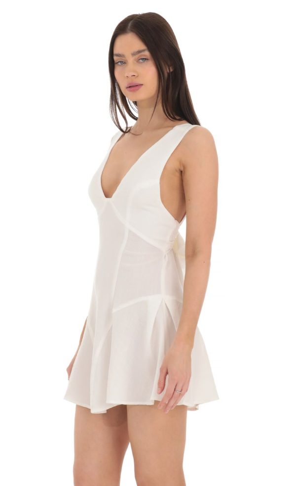 Plunge V-Neck Dress in White - Image 3