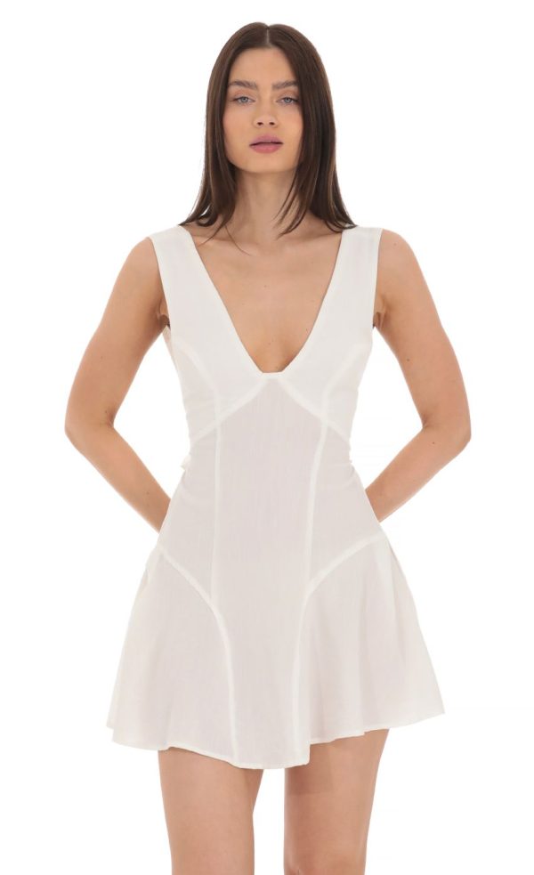Plunge V-Neck Dress in White - Image 4
