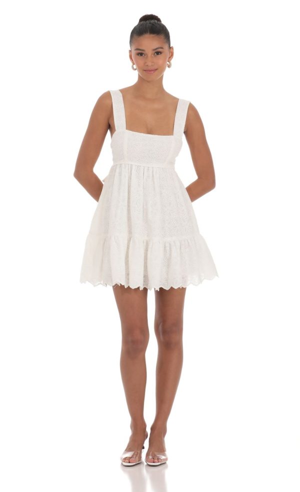 Floral Eyelet Dress in White - Image 2