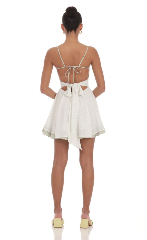 Polka Dot Twist A-line Dress in White - Image 2