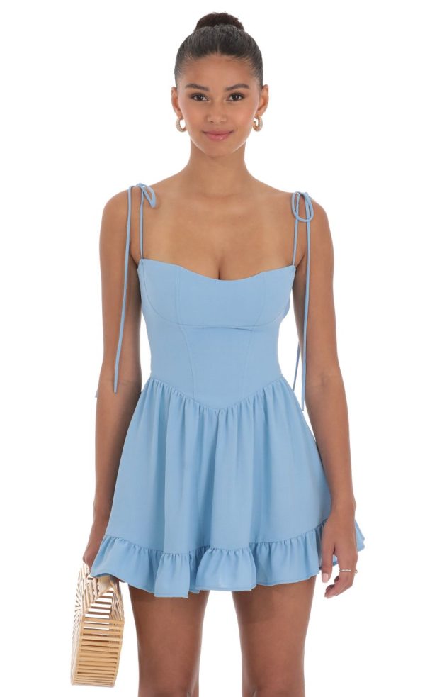 Open Back Ruffle Dress in Blue - Image 4