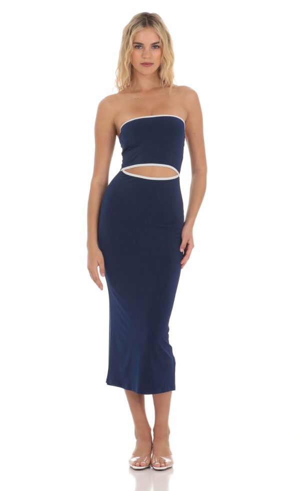 Cutout Strapless Midi Dress in Navy