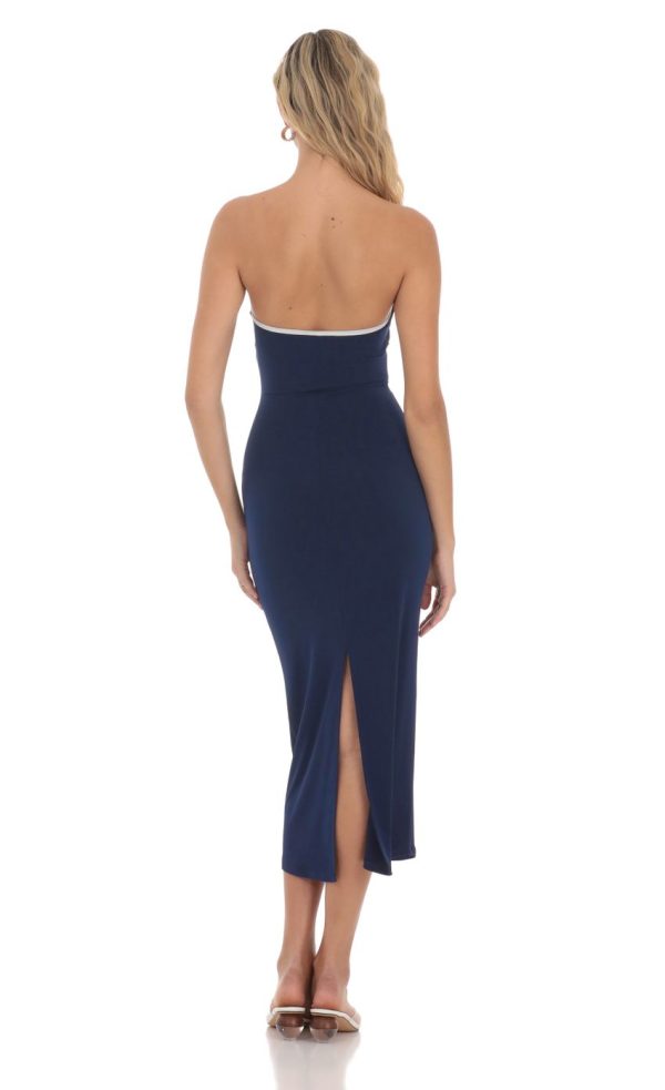 Cutout Strapless Midi Dress in Navy - Image 2