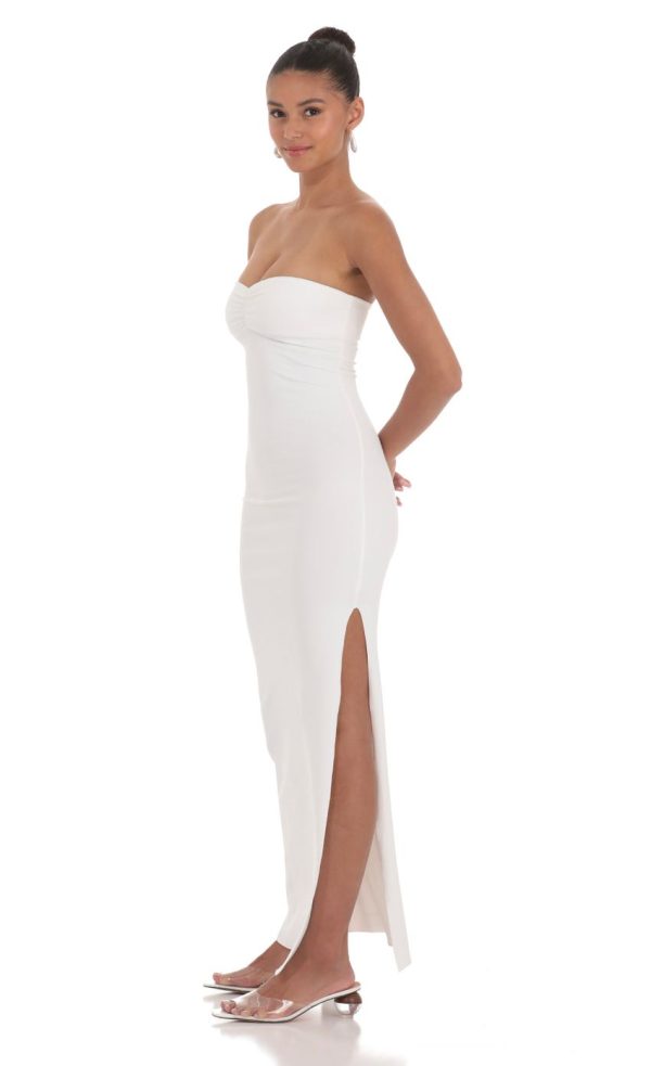 Strapless Bodycon Maxi Dress in White - Image 3