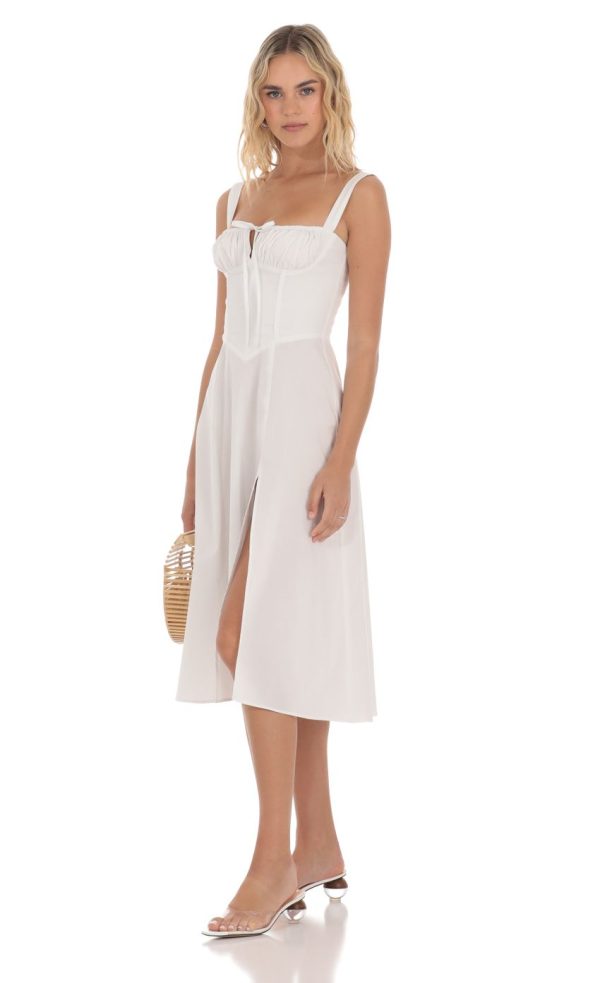 Corset A-line Midi Dress in White - Image 3