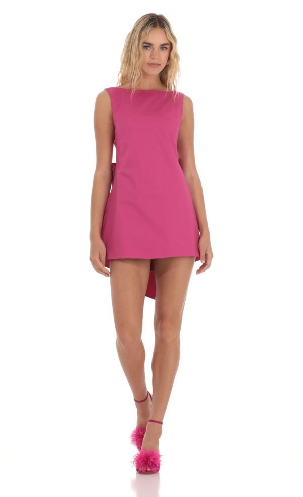 High Neck Back Bow Dress in Magenta - Image 2