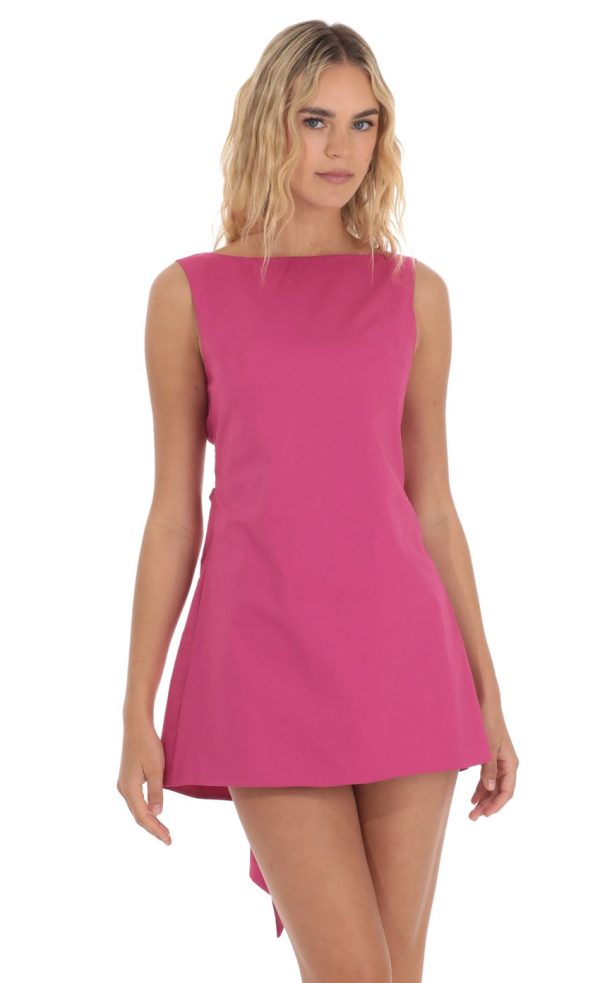 High Neck Back Bow Dress in Magenta - Image 4