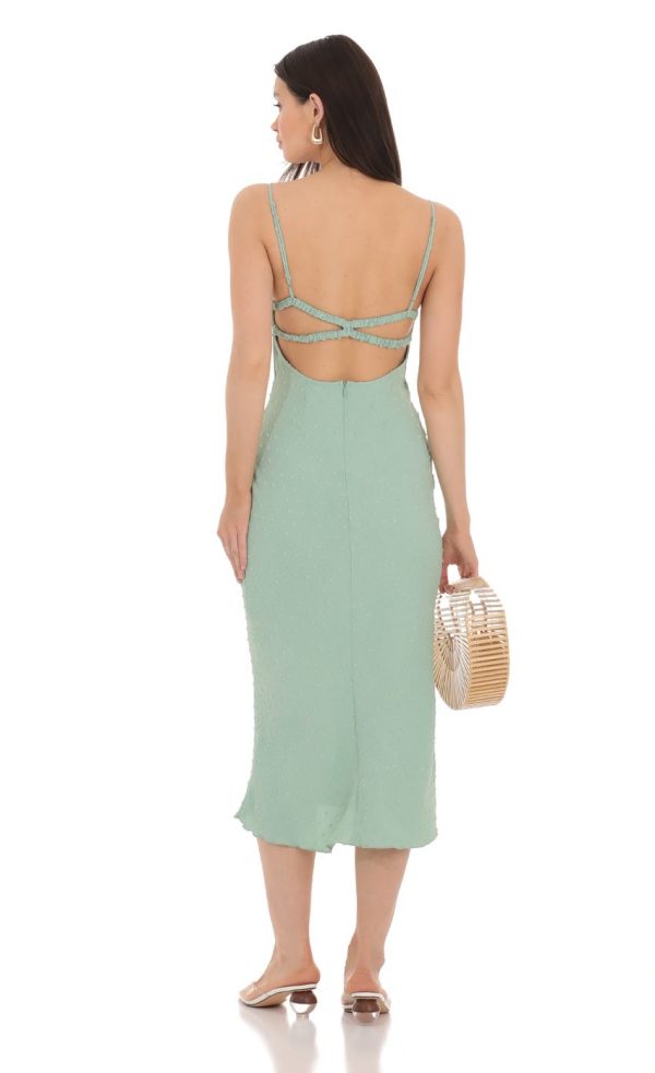 Dotted Open Back Midi Dress in Green