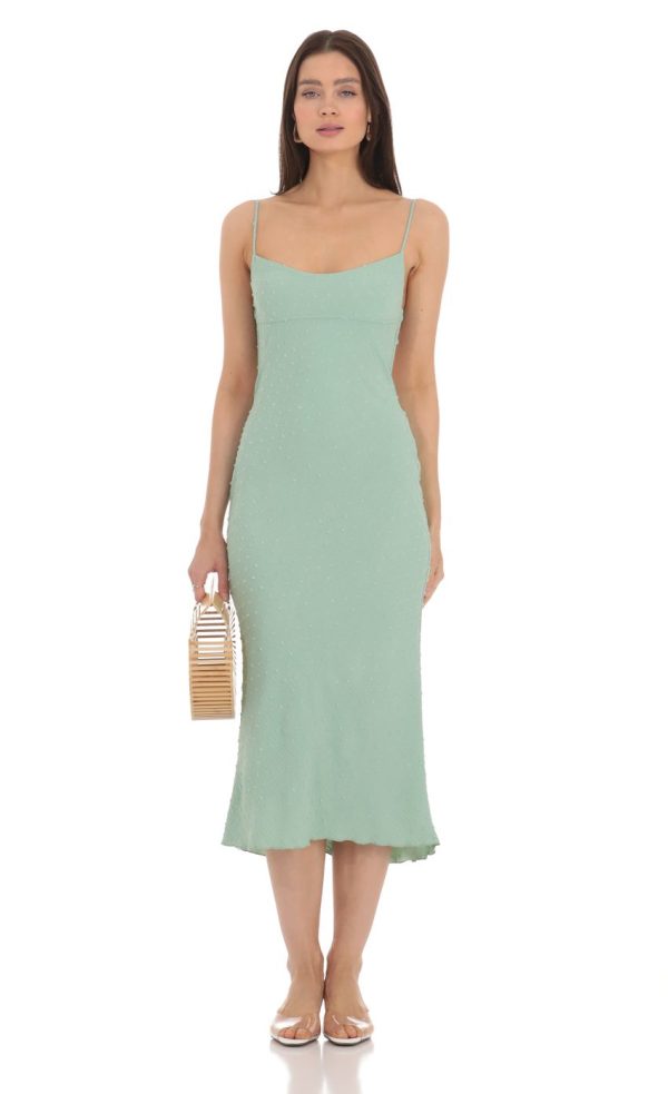 Dotted Open Back Midi Dress in Green - Image 2