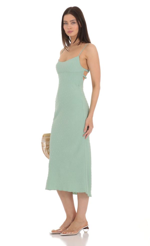 Dotted Open Back Midi Dress in Green - Image 3