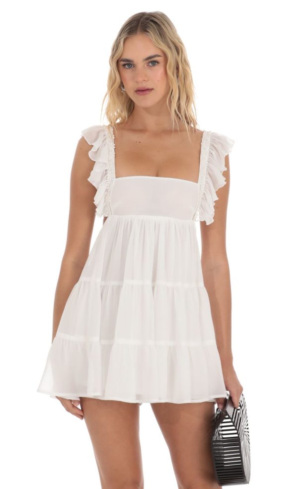 Floral Ruffle Strap Babydoll Romper in White