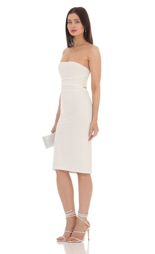 Strapless Midi Dress in White - Image 3