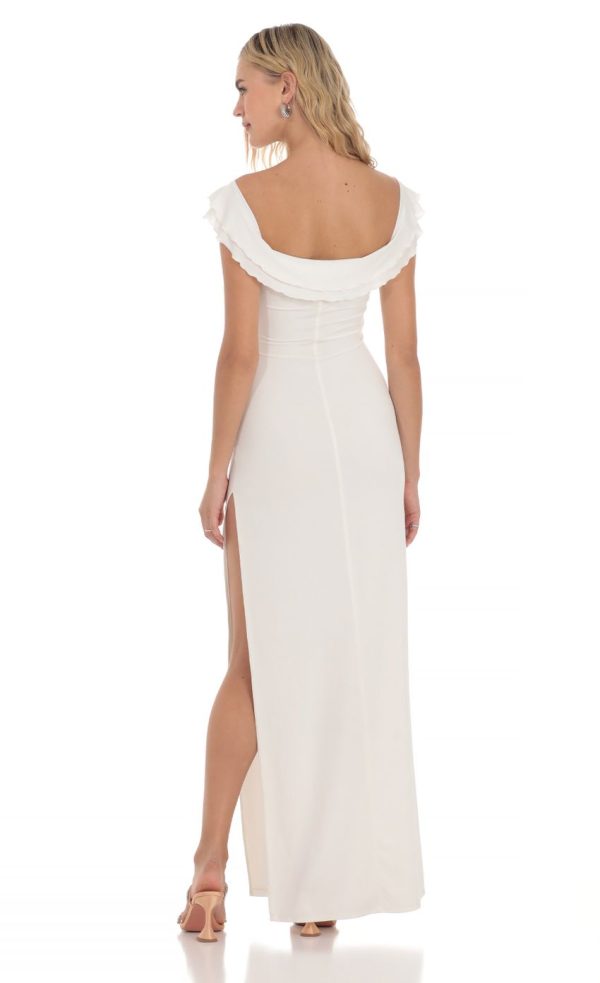 Off Shoulder Twist Maxi Dress in White - Image 2