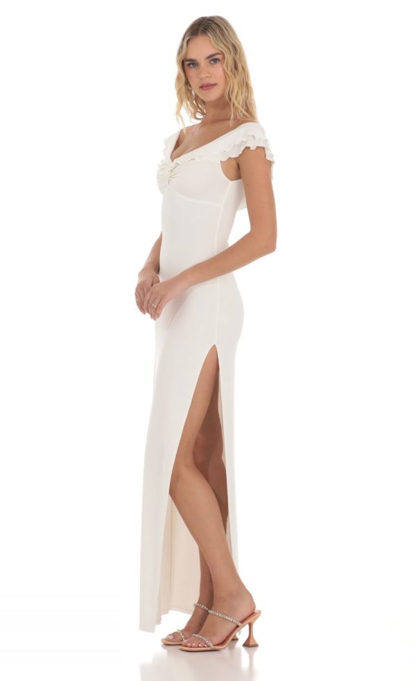 Off Shoulder Twist Maxi Dress in White - Image 3
