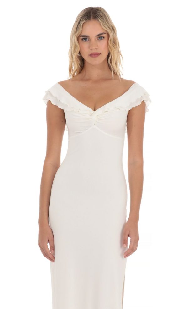 Off Shoulder Twist Maxi Dress in White - Image 4