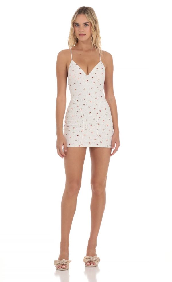 Floral Bow Tie Bodycon Dress in White - Image 2