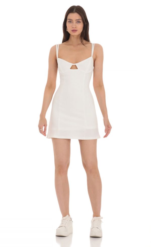 Ribbed Keyhole Dress in White - Image 4