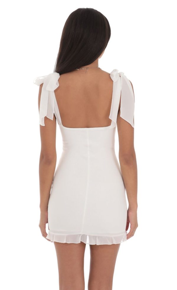 Shoulder Ties Ruffle Dress in White - Image 2
