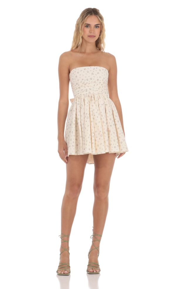 Floral Strapless A-line Dress in Cream - Image 4