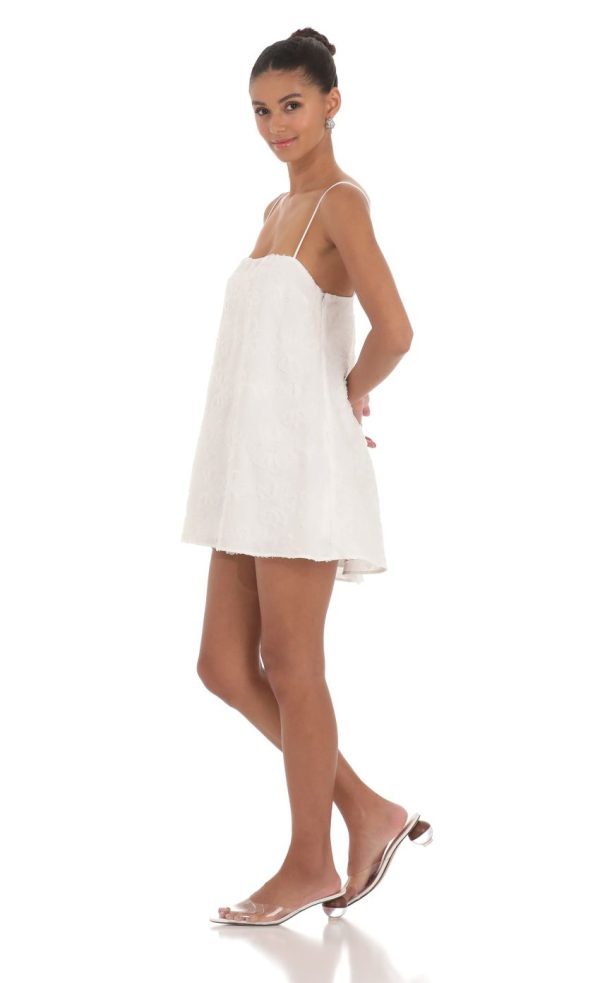 Textured Shift Dress in White - Image 3