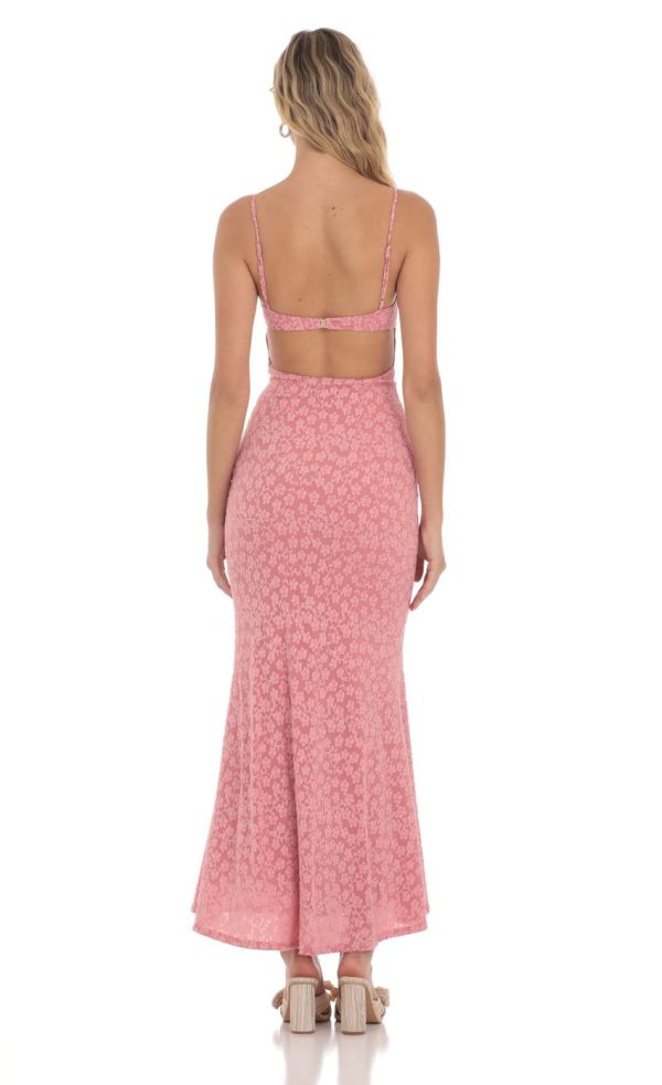 Textured Floral Maxi Dress in Pink - Image 2