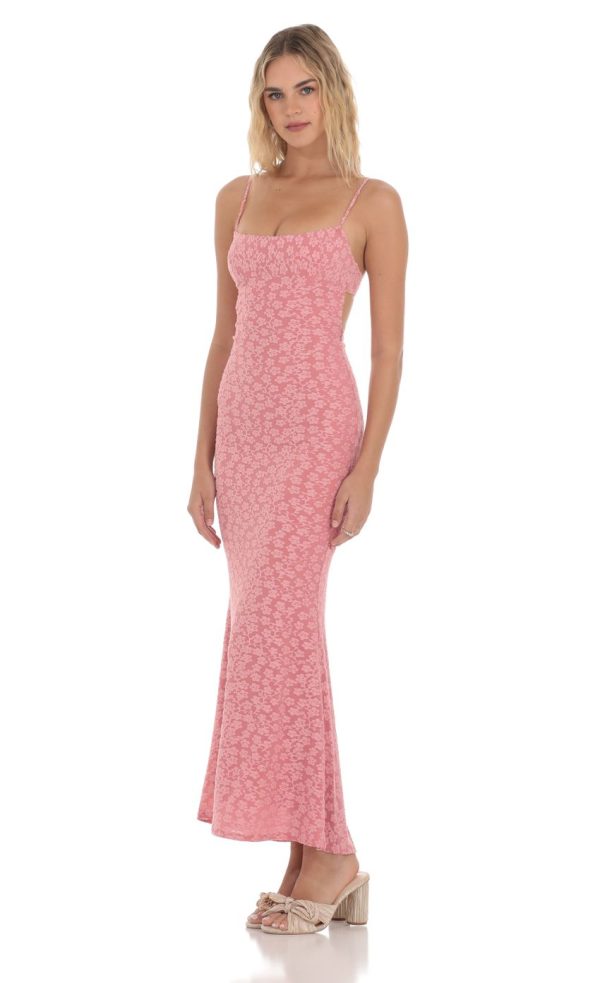 Textured Floral Maxi Dress in Pink - Image 3