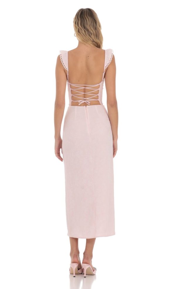 Jacquard Embroidered Strap Midi Dress in Pink - Image 2