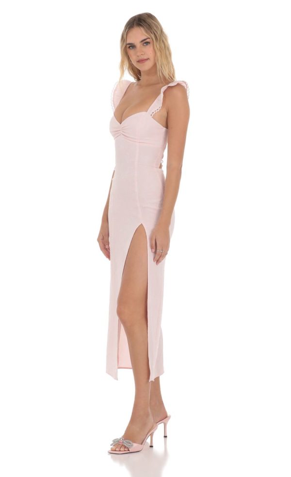 Jacquard Embroidered Strap Midi Dress in Pink - Image 3