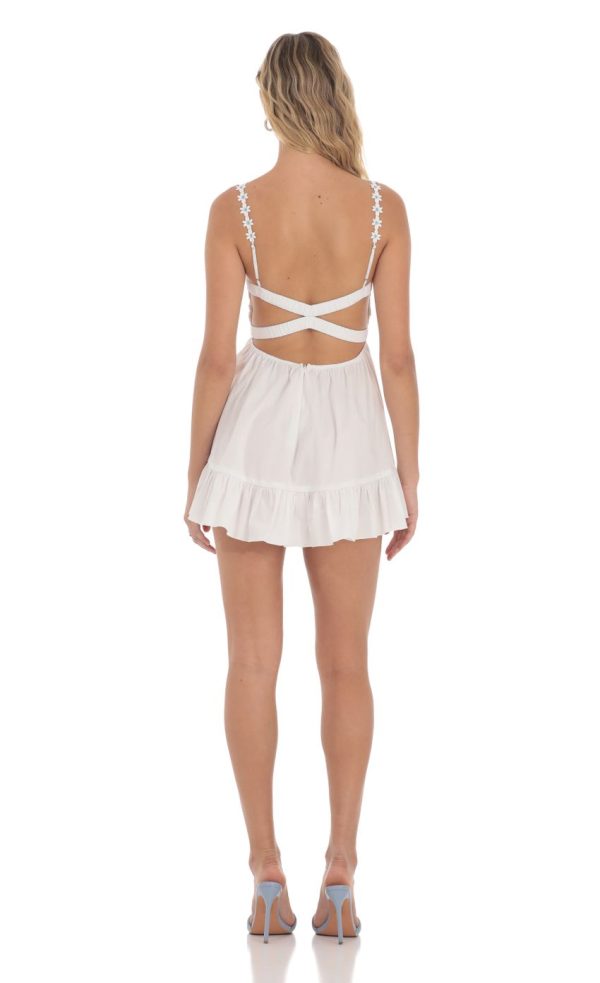 Floral Embroidered A-line Dress in White - Image 2