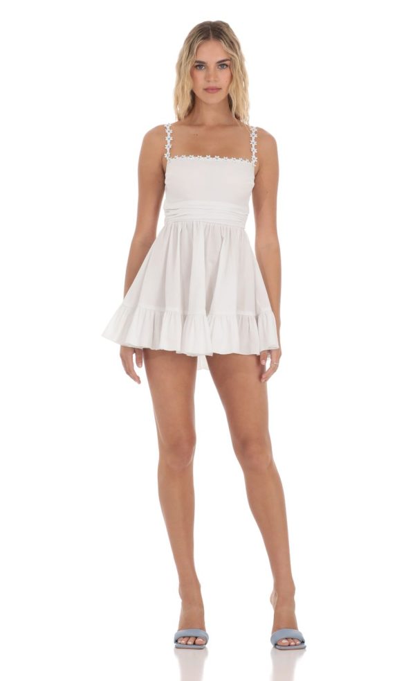 Floral Embroidered A-line Dress in White - Image 4