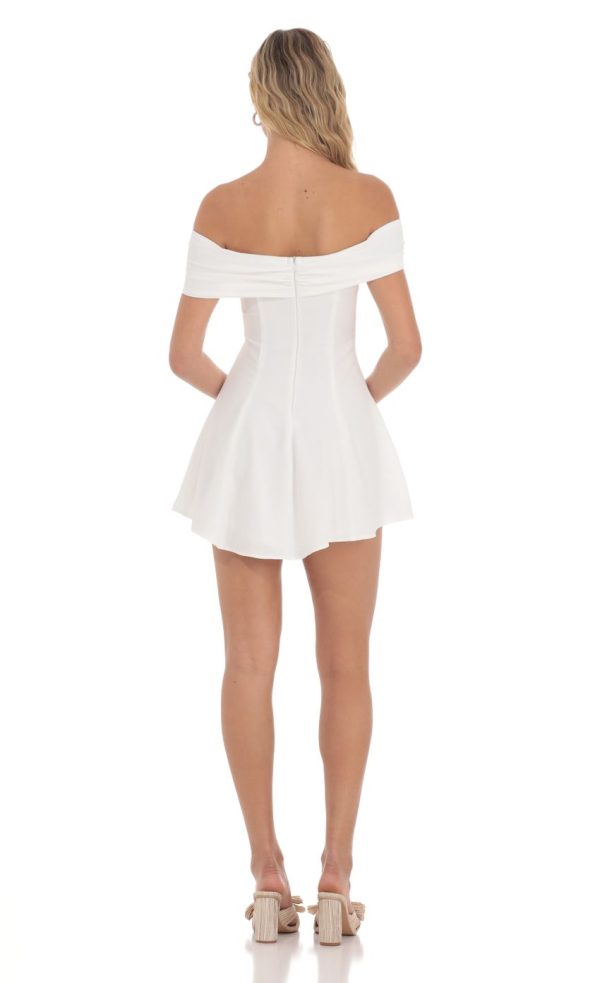 Front Bow Off Shoulder Dress in White - Image 2