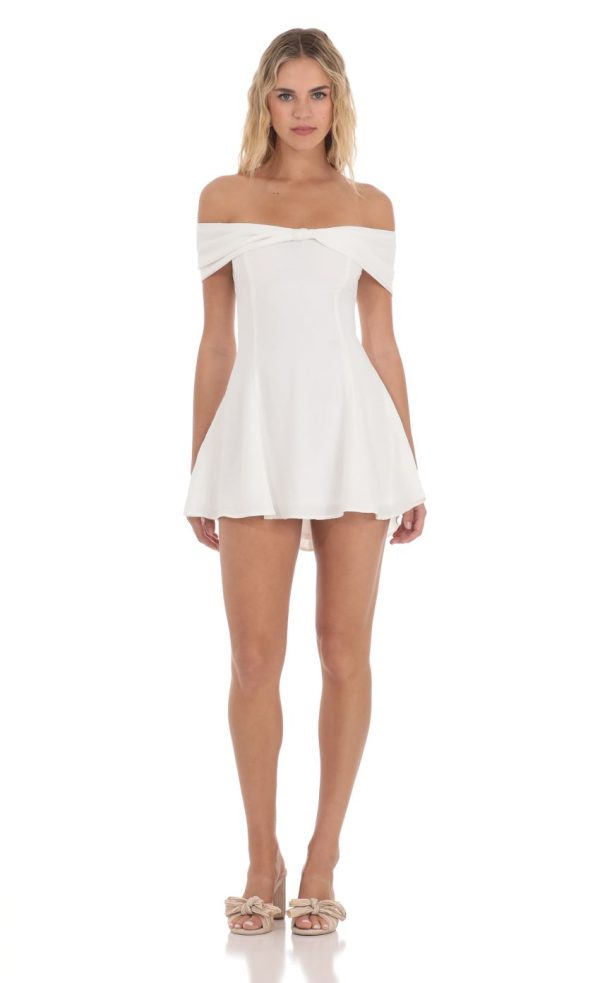 Front Bow Off Shoulder Dress in White - Image 4