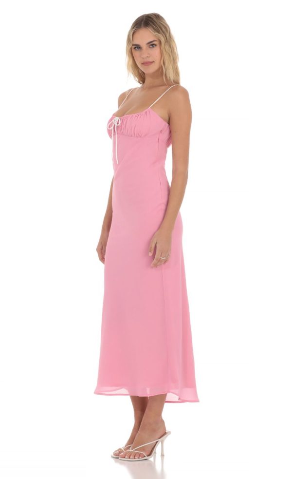 Ruched Bust Midi Dress in Pink - Image 3