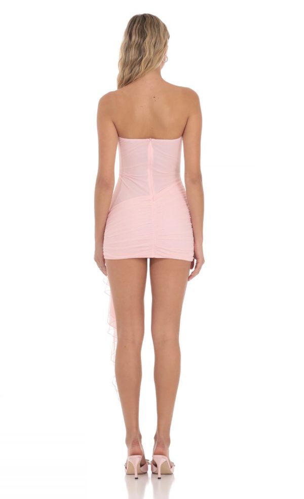 Mesh Strapless Tassel Dress in Pink - Image 2