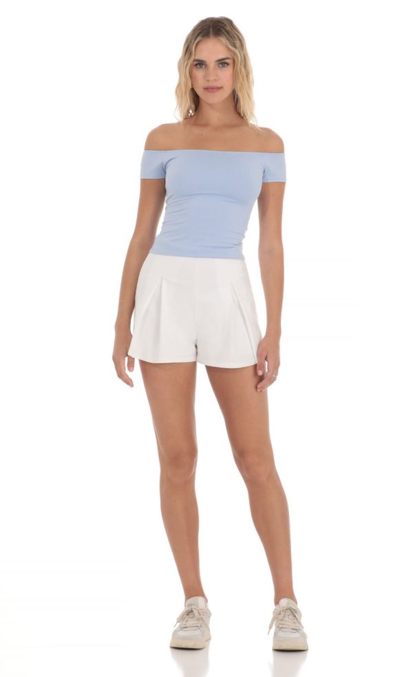 Pleater Flare Shorts in White - Image 3