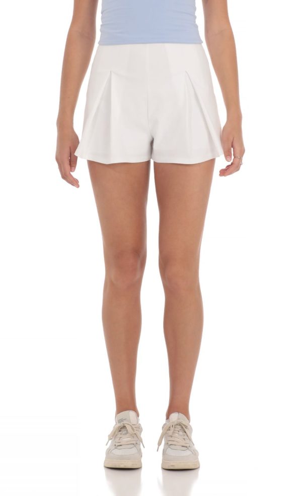 Pleater Flare Shorts in White - Image 4